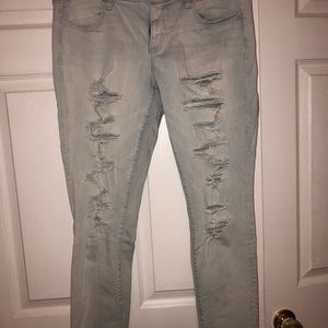 Light wash lowrise distressed American Eagle jeans